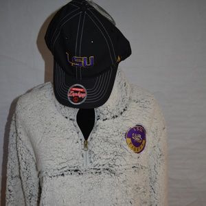 SOLD-LSU Game Day Sherpa Pullover (L) & Cap NWT